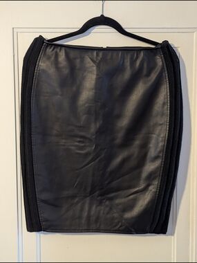 Black Vegan Leather & Ribbed Knit Pencil Skirt